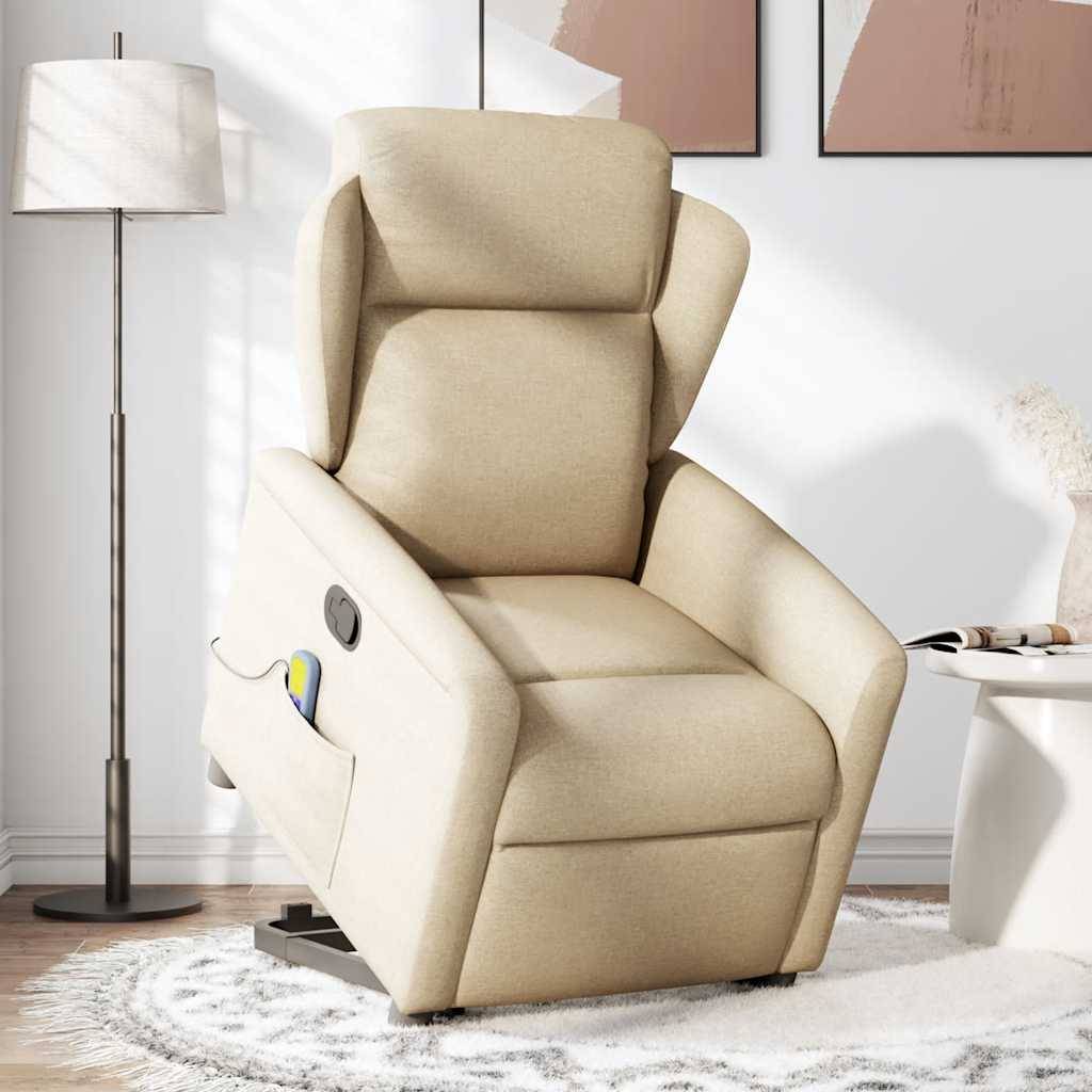 vidaXL Massagesessel mit Aufstehhilfe Creme Stoff