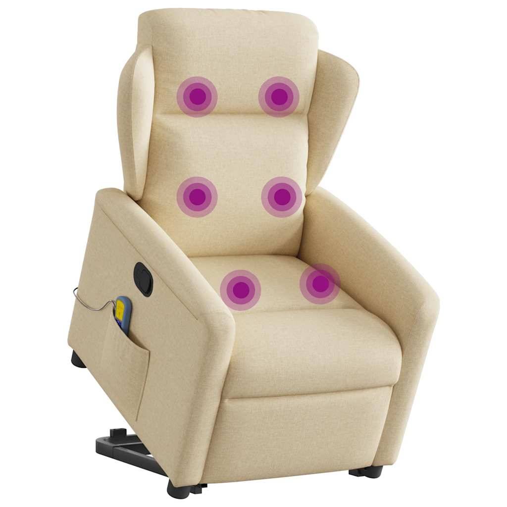 vidaXL Massagesessel mit Aufstehhilfe Creme Stoff