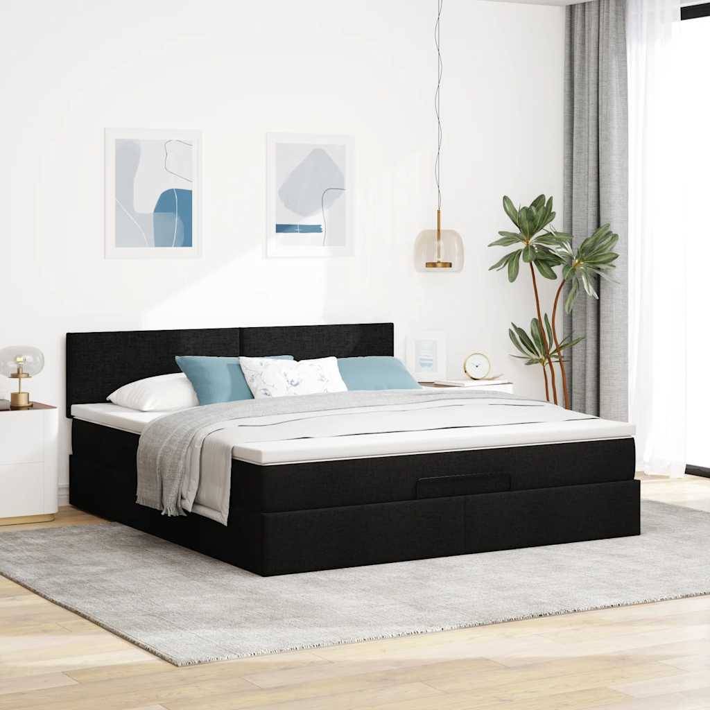 vidaXL Ottomane Bett mit Matratze & LEDs Schwarz 180x200 cm Stoff