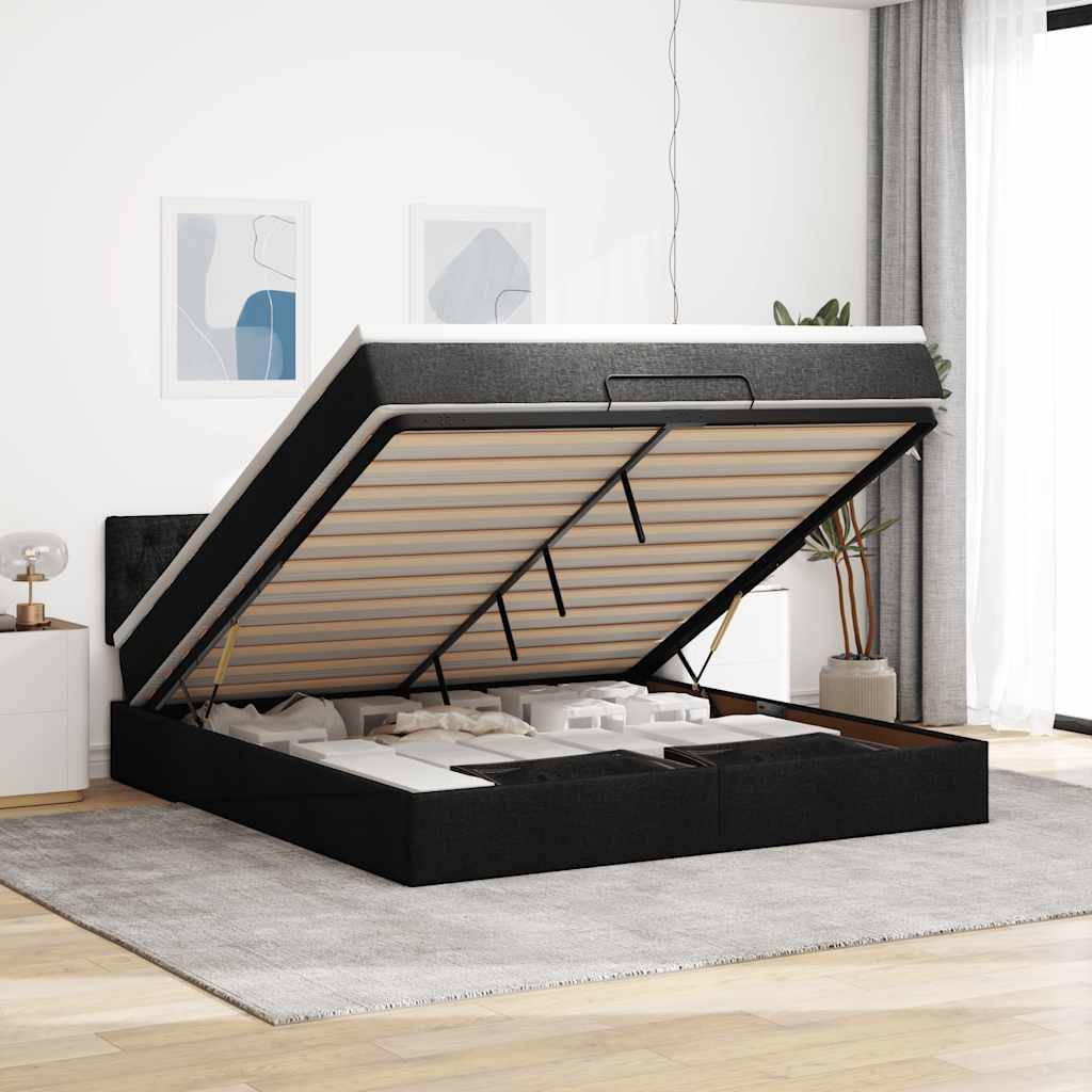 vidaXL Ottomane Bett mit Matratze & LEDs Schwarz 180x200 cm Stoff