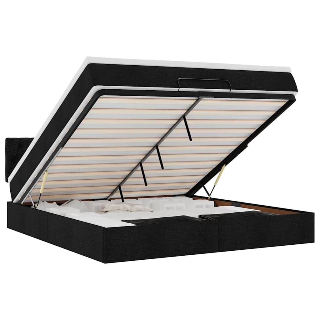 vidaXL Ottomane Bett mit Matratze & LEDs Schwarz 180x200 cm Stoff
