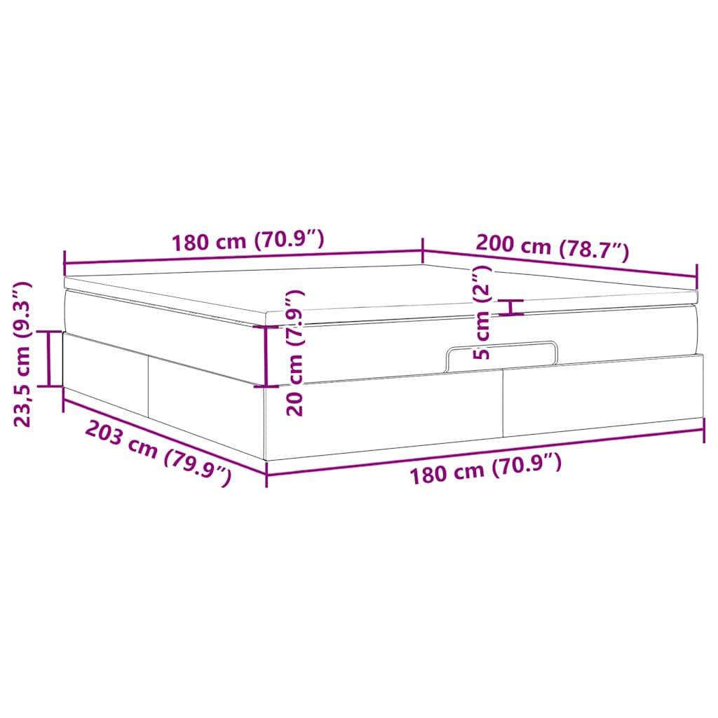 vidaXL Ottoman-Bett mit Matratze Grau 180x200 cm Kunstleder