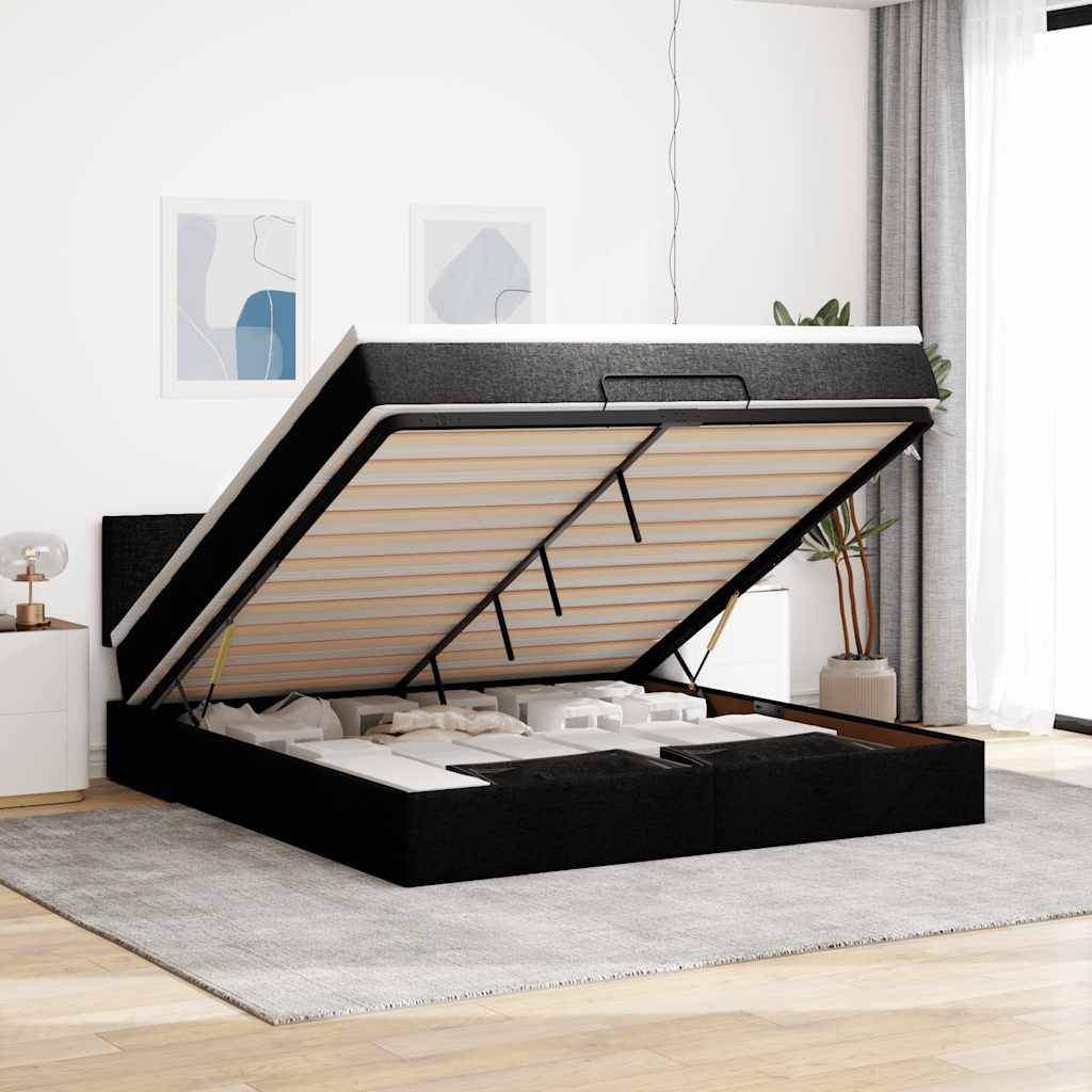 vidaXL Ottomane Bett mit Matratze & LEDs Schwarz 180x200 cm Stoff