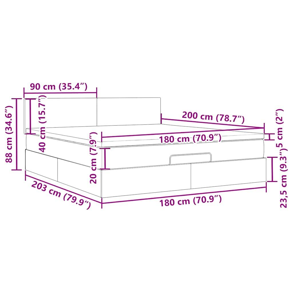 vidaXL Ottomane Bett mit Matratze & LEDs Blau 180x200 cm Stoff