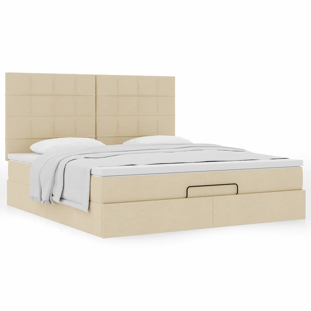 vidaXL Ottoman-Bett mit Matratze Creme 160x200 cm Stoff