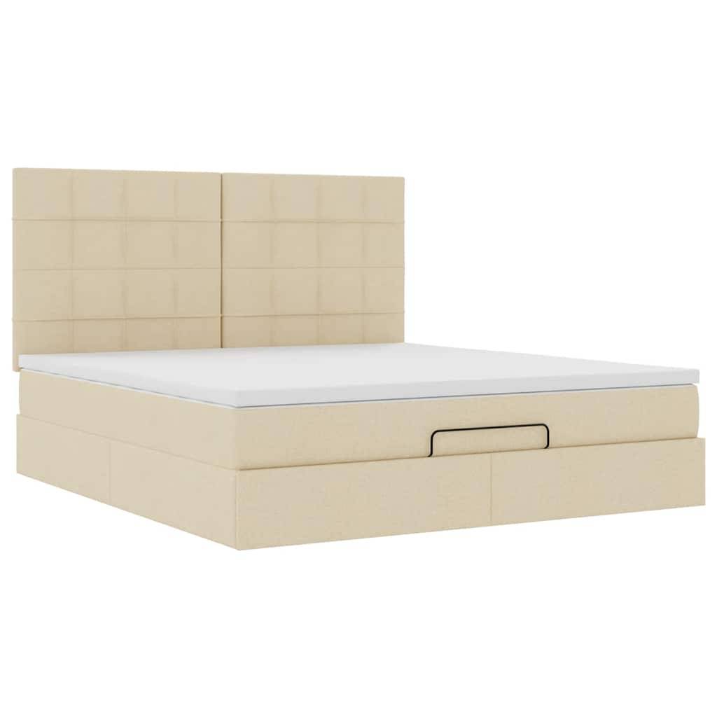 vidaXL Ottoman-Bett mit Matratze Creme 160x200 cm Stoff