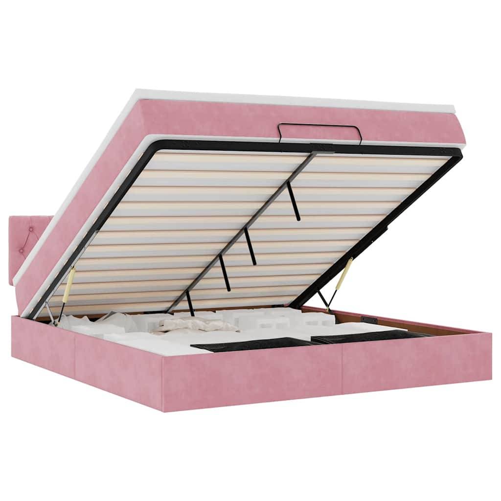 vidaXL Ottoman-Bett mit Matratze & LEDs Rosa 160x200 cm Samt