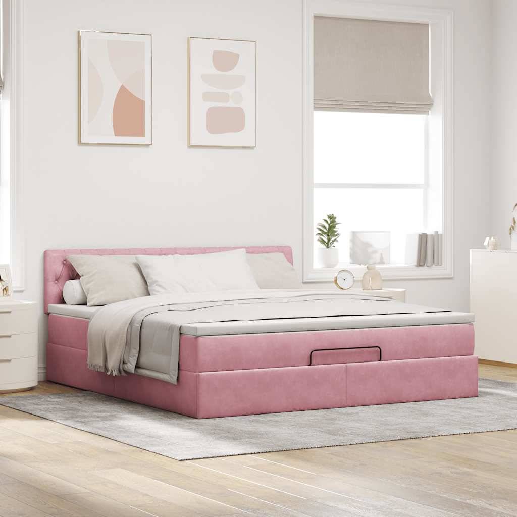 vidaXL Ottoman-Bett mit Matratze & LEDs Rosa 160x200 cm Samt