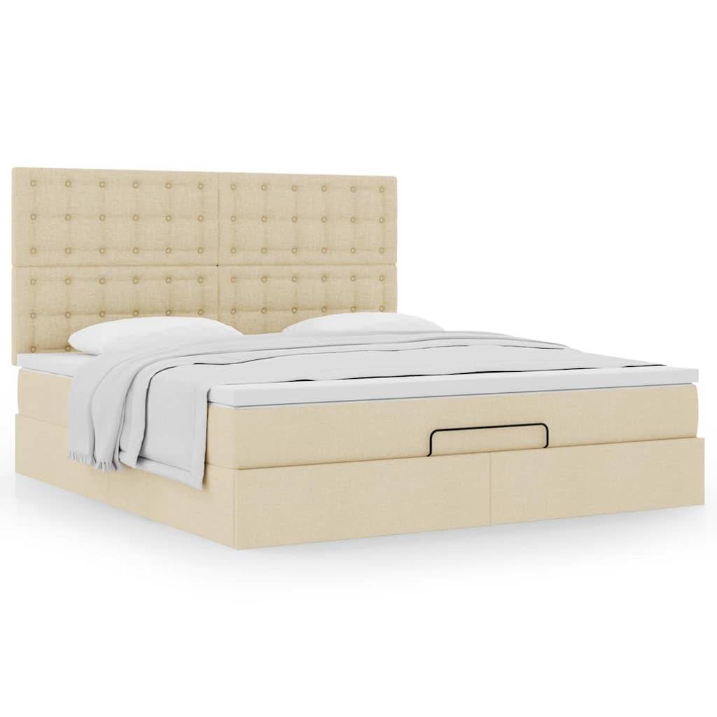 vidaXL Ottoman-Bett mit Matratze Creme 160x200 cm Stoff