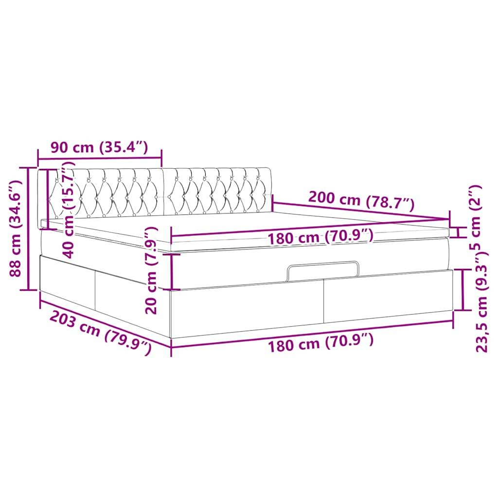 vidaXL Ottomane Bett mit Matratze & LEDs Schwarz 180x200 cm Stoff