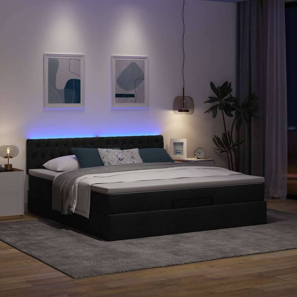 vidaXL Ottomane Bett mit Matratze & LEDs Schwarz 180x200 cm Stoff