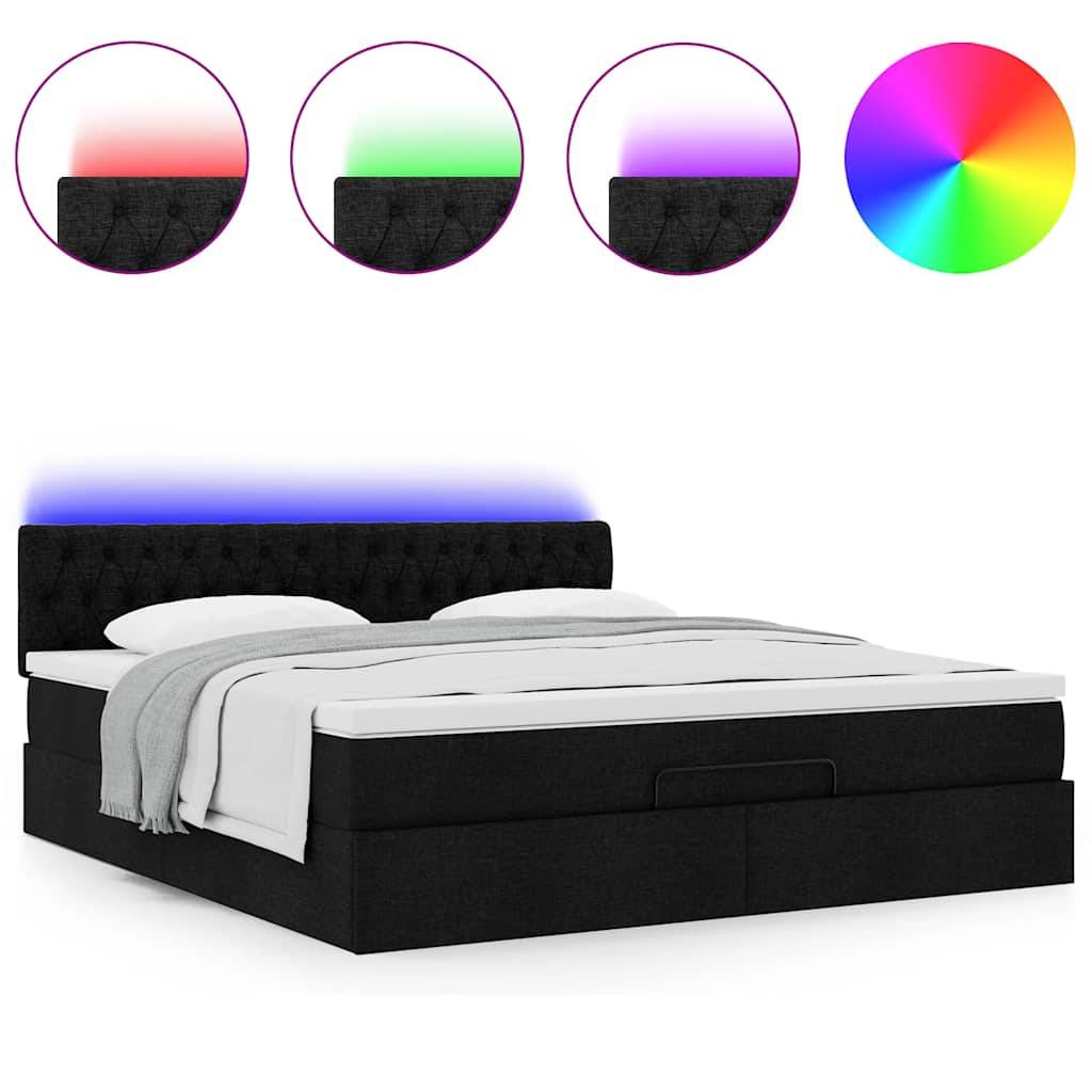 vidaXL Ottomane Bett mit Matratze & LEDs Schwarz 180x200 cm Stoff