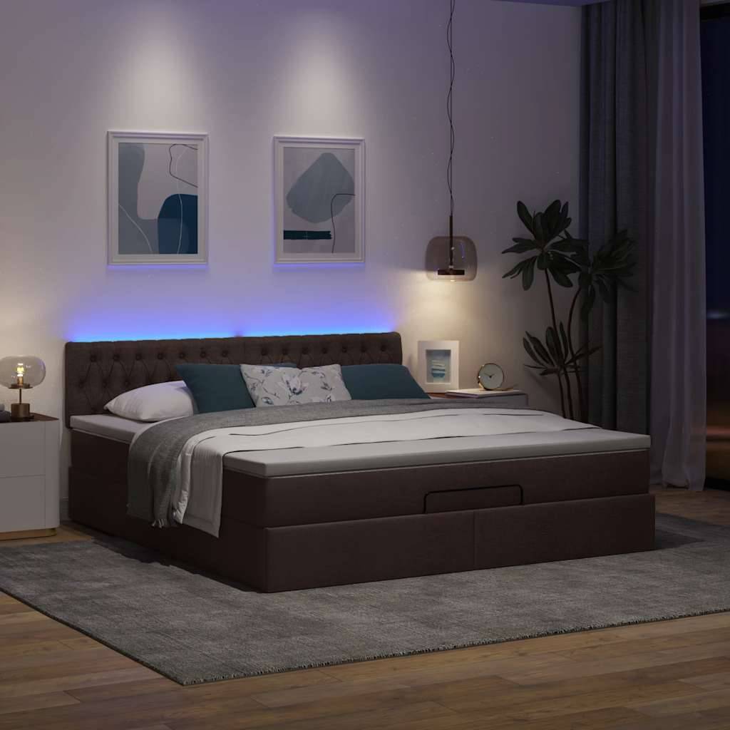 vidaXL Ottoman-Bett mit Matratze & LEDs Dunkelbraun 160x200 cm Stoff
