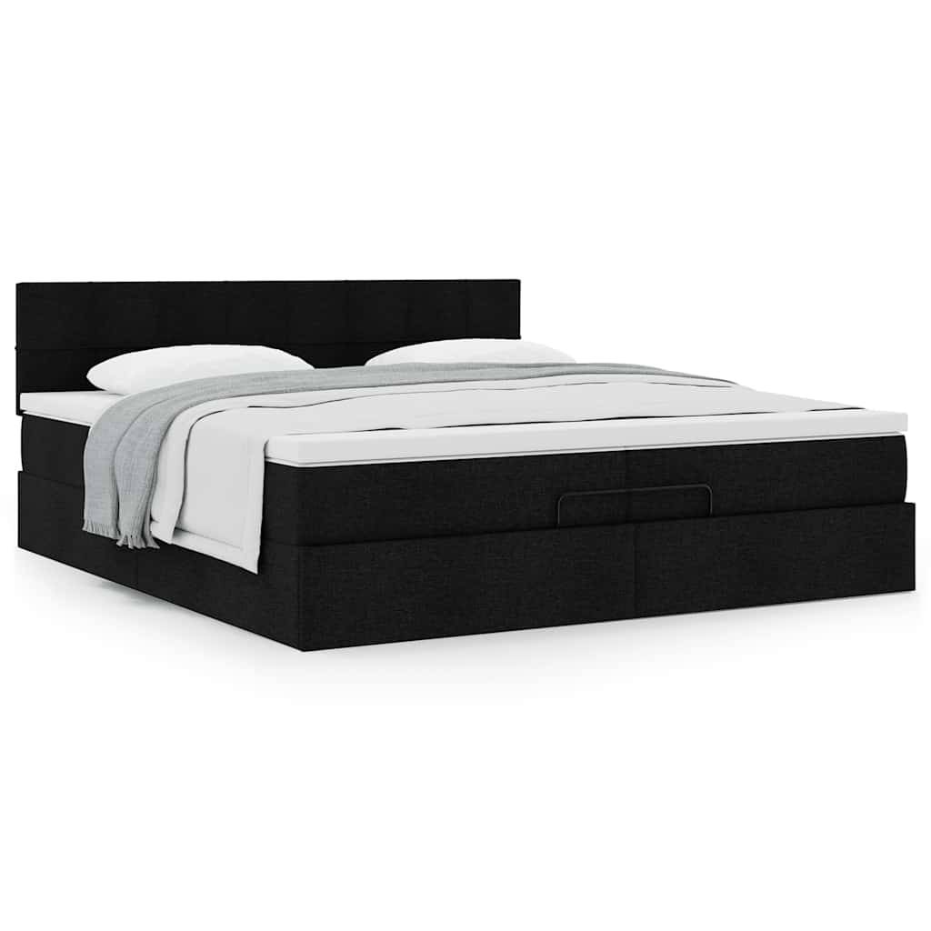 vidaXL Ottoman-Bett mit Matratze Schwarz 200x200 cm Stoff
