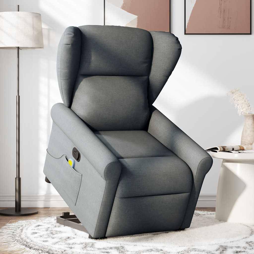 vidaXL Massagesessel mit Aufstehhilfe Dunkelgrau Stoff