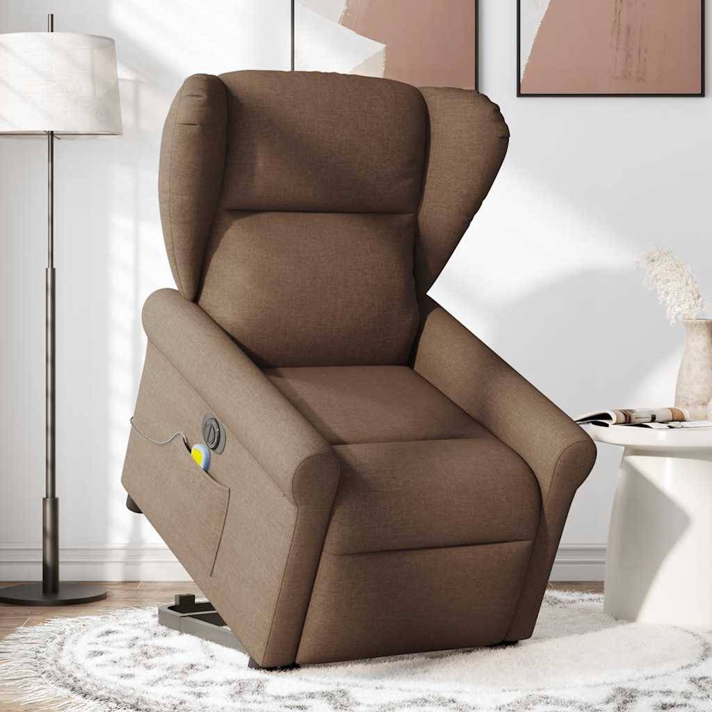 vidaXL Elektrischer Massagesessel mit Aufstehhilfe Braun Stoff