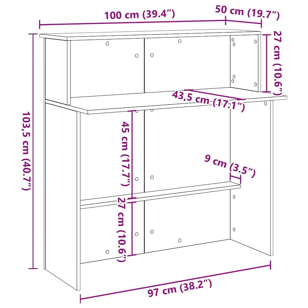 vidaXL Empfangstheke Sonoma-Eiche 100x50x103,5 cm Holzwerkstoff