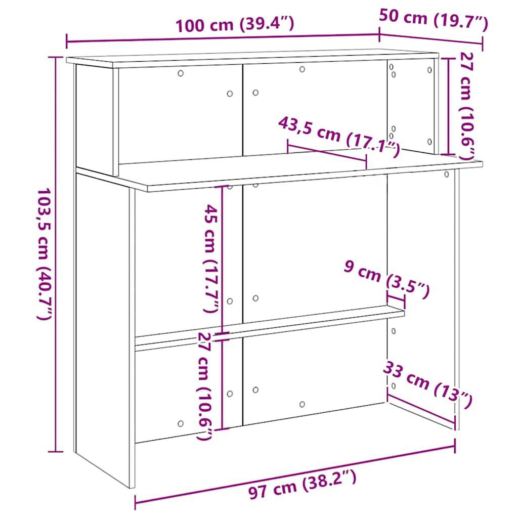 vidaXL Empfangstheke Schwarz 100x50x103,5 cm Holzwerkstoff