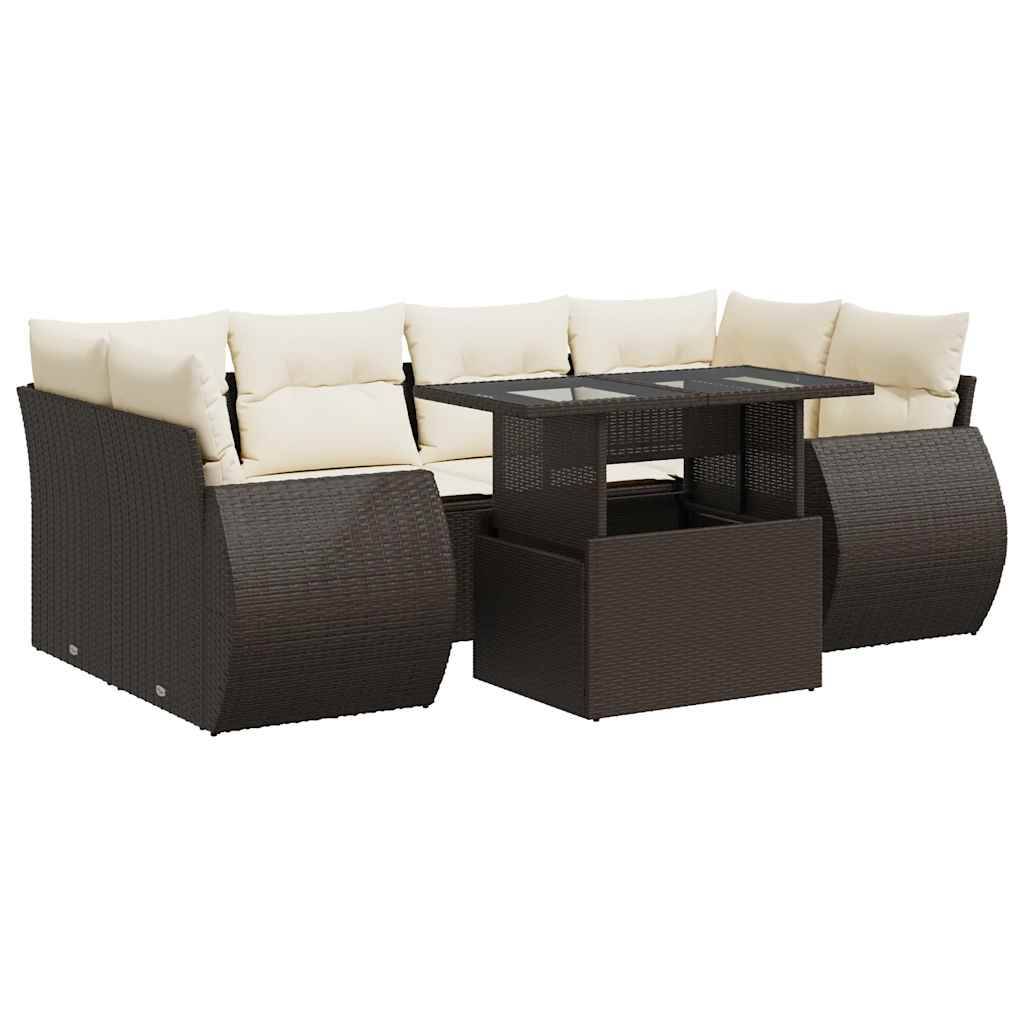 vidaXL 7-tlg. Garten-Sofagarnitur mit Kissen Braun Poly Rattan
