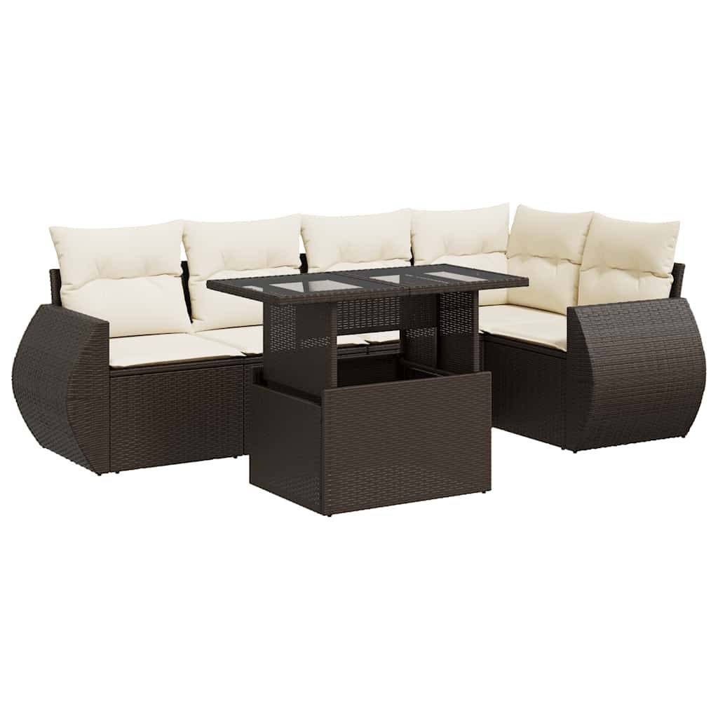 vidaXL 6-tlg. Garten-Sofagarnitur mit Kissen Braun Poly Rattan