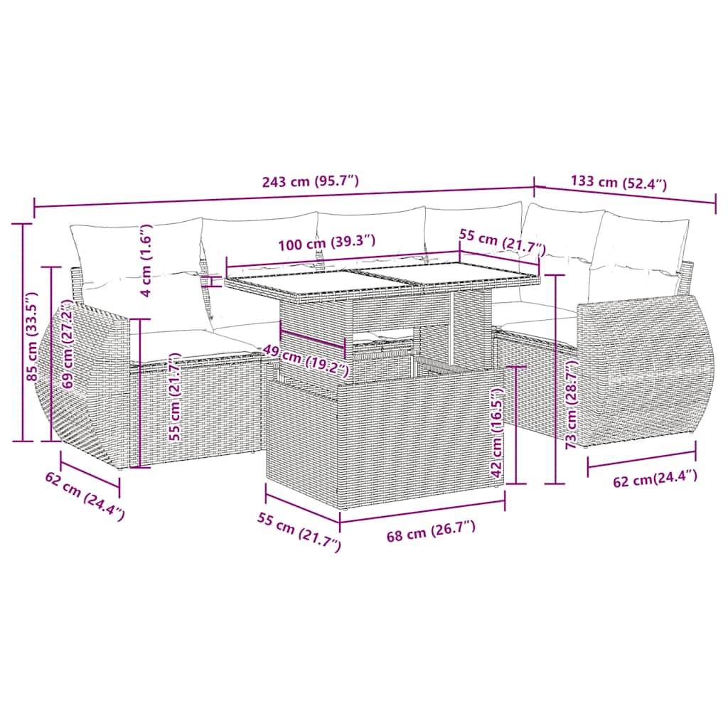 vidaXL 6-tlg. Garten-Sofagarnitur mit Kissen Braun Poly Rattan