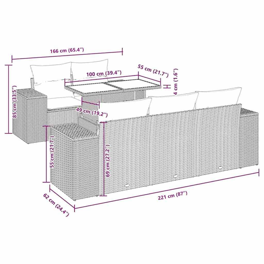 vidaXL 6-tlg. Garten-Sofagarnitur mit Kissen Braun Poly Rattan