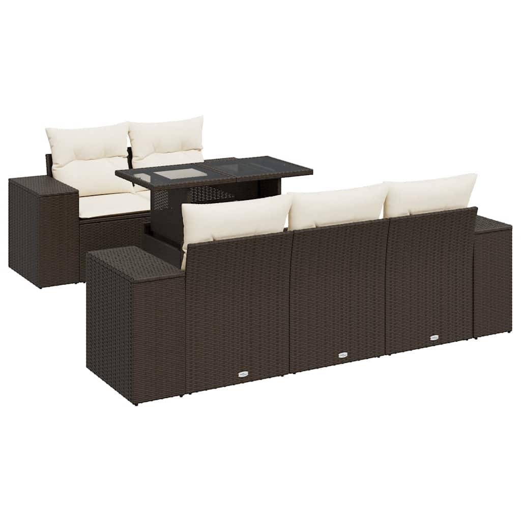 vidaXL 6-tlg. Garten-Sofagarnitur mit Kissen Braun Poly Rattan