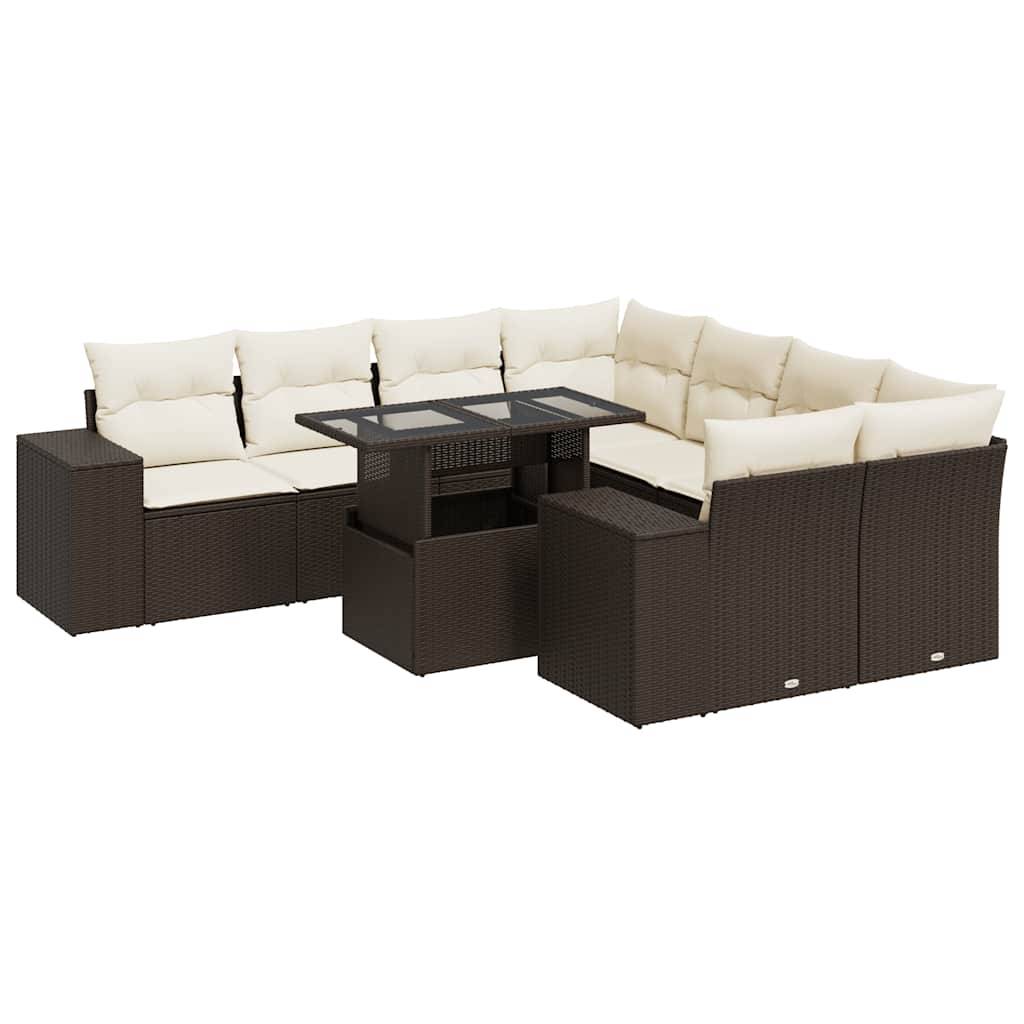 vidaXL 9-tlg. Garten-Sofagarnitur mit Kissen Braun Poly Rattan