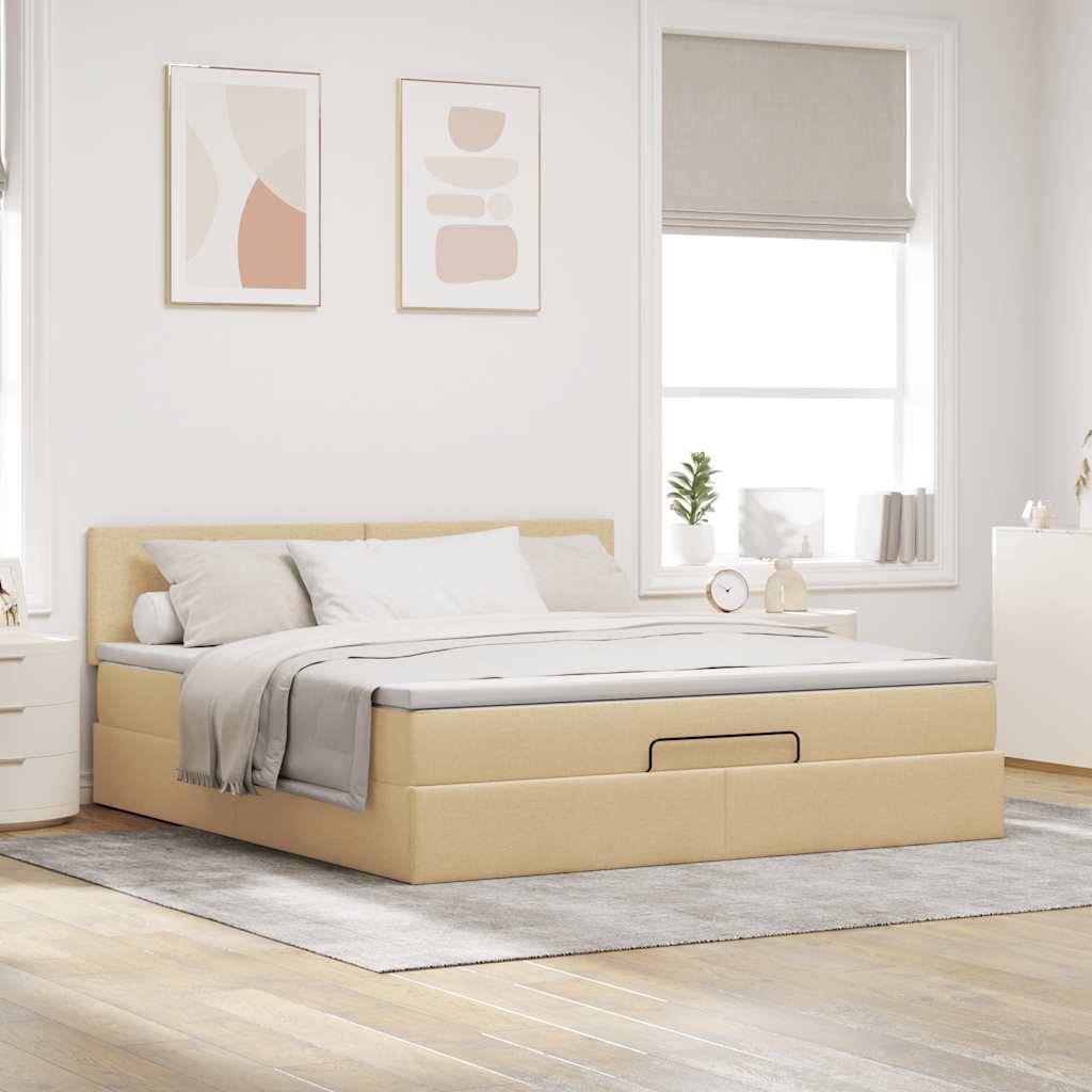 vidaXL Ottomane Bett mit Matratze & LEDs Creme 180x200 cm Stoff