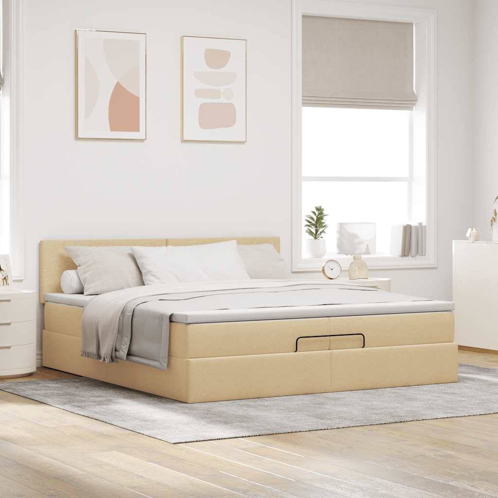 vidaXL Ottoman-Bett mit Matratzen & LEDs Creme 200x200 cm Stoff