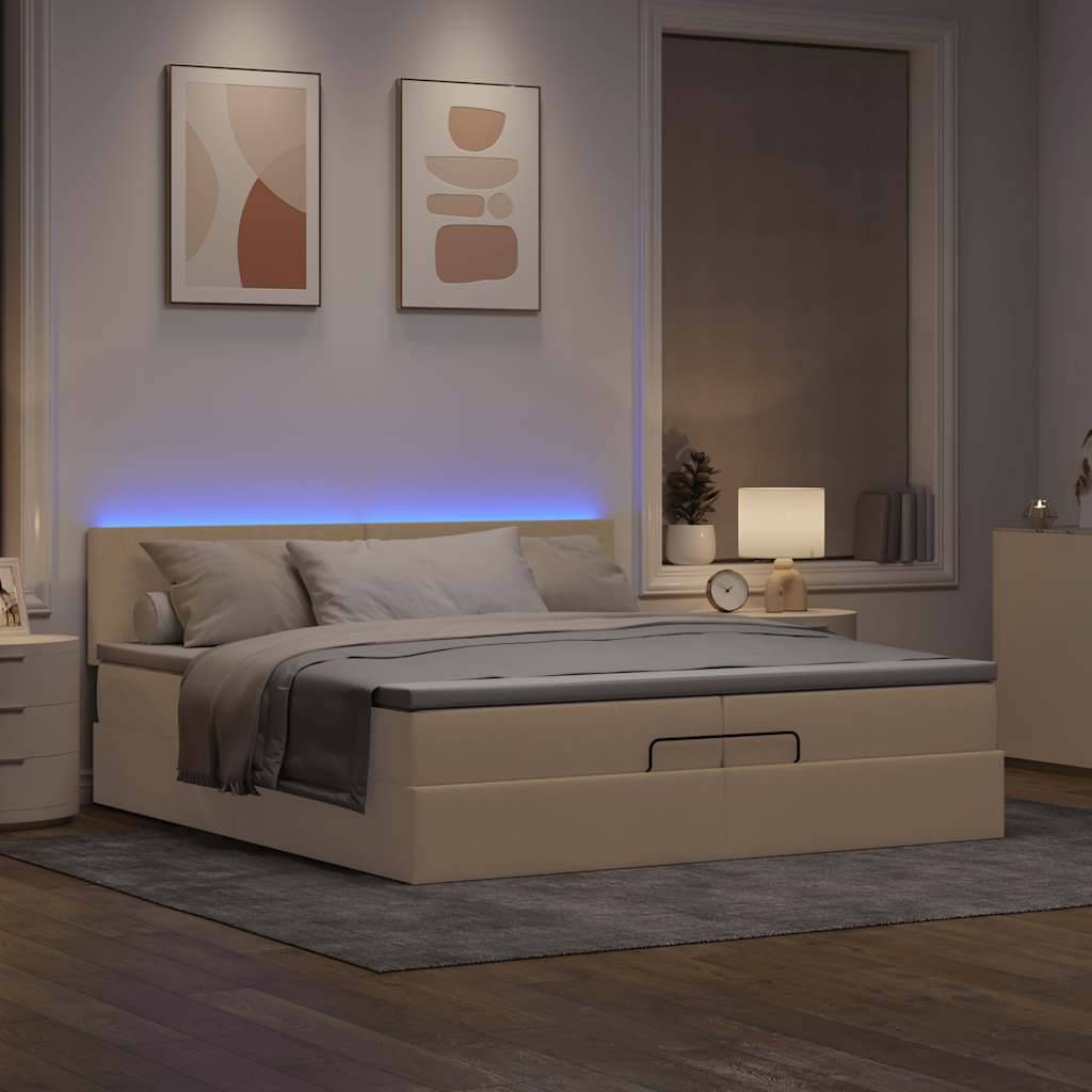 vidaXL Ottoman-Bett mit Matratzen & LEDs Creme 200x200 cm Stoff