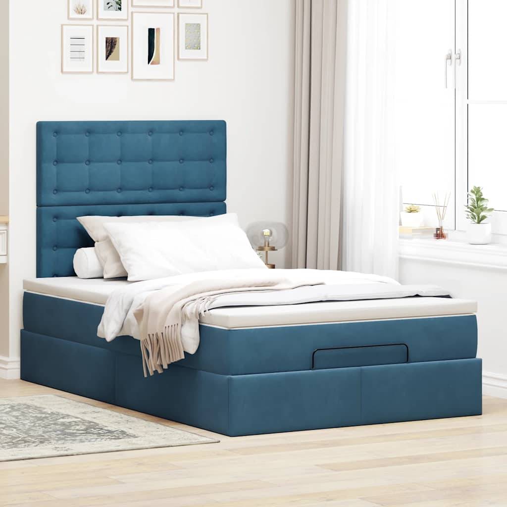 vidaXL Ottoman-Bett mit Matratzen & LEDs Dunkelblau 120x200 cm Samt