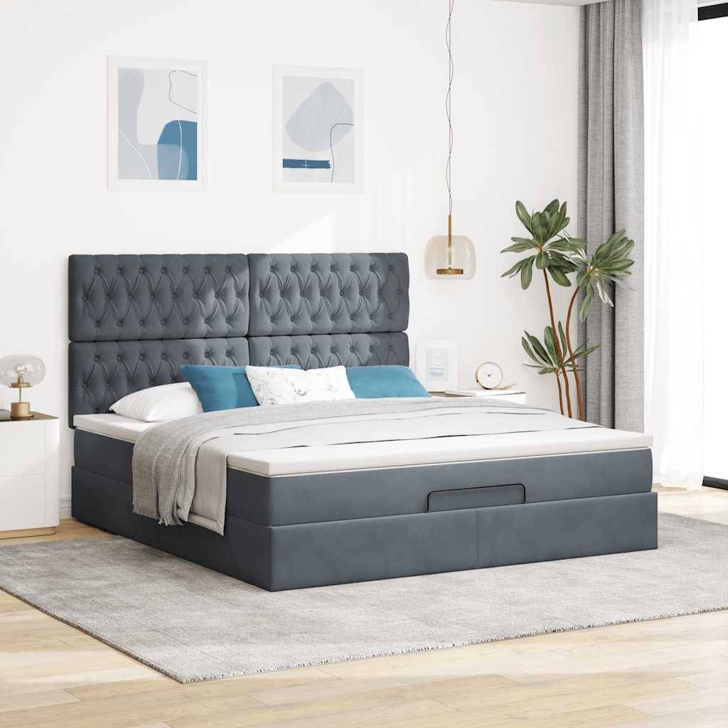 vidaXL Ottoman-Bett mit Matratzen & LEDs Dunkelgrau 180x200 cm Samt