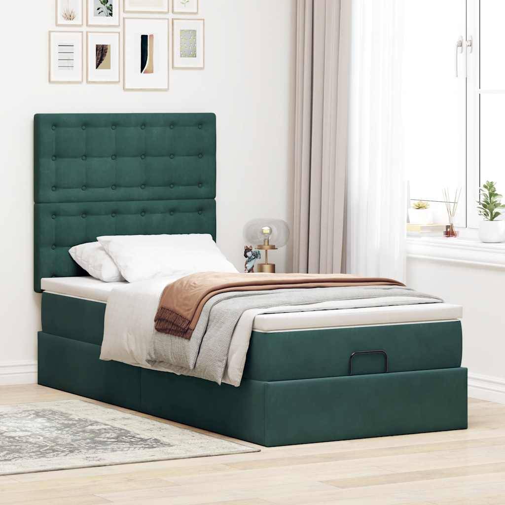 vidaXL Ottoman-Bett mit Matratzen Dunkelgrün 90x190 cm Samt