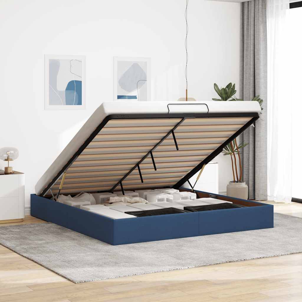 vidaXL Ottoman-Bett ohne Matratze Blau 200x200 cm Stoff