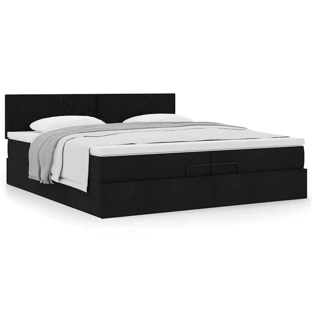 vidaXL Ottoman-Bett mit Matratze Schwarz 200x200 cm Stoff