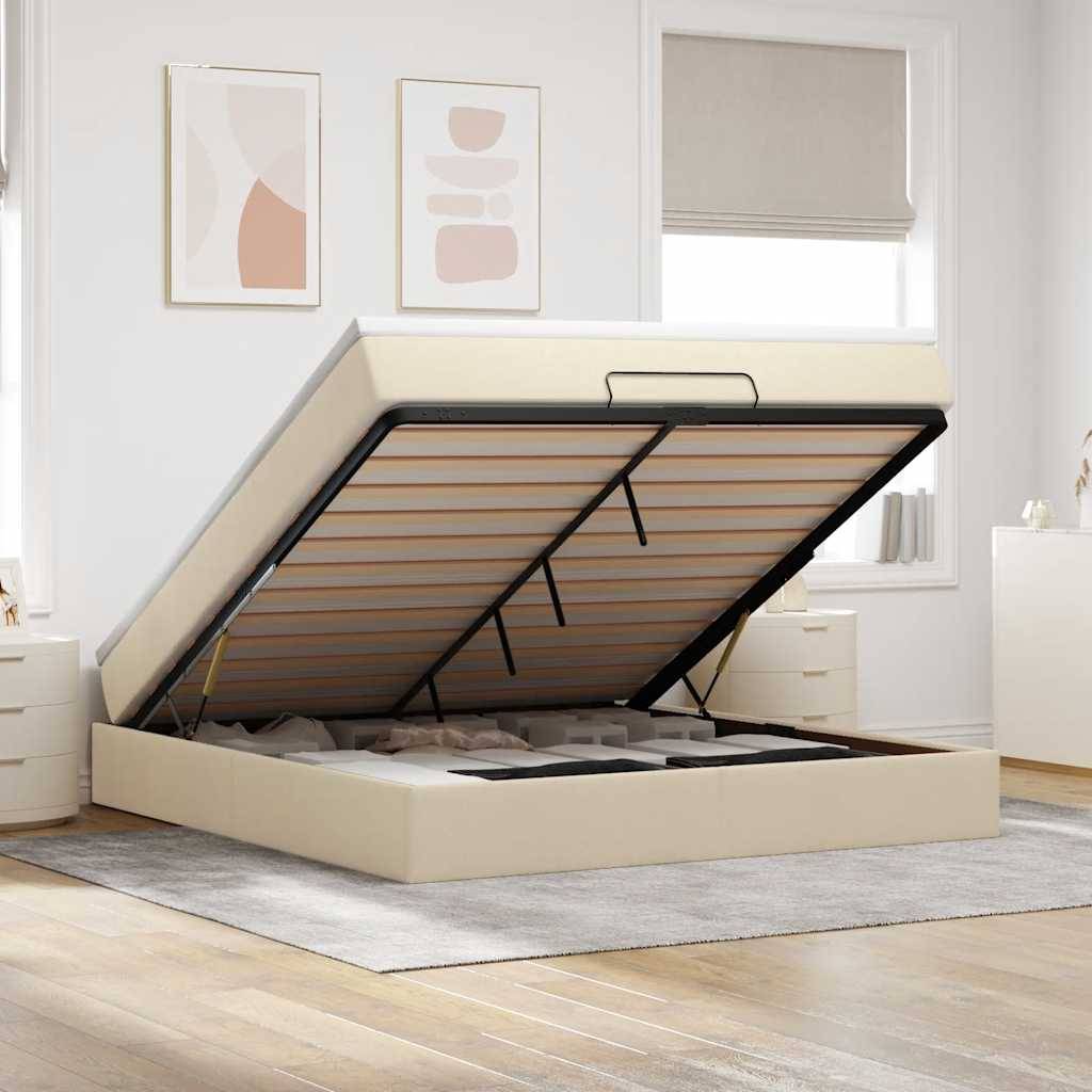 vidaXL Ottoman-Bett mit Matratze Creme 160x200 cm Stoff