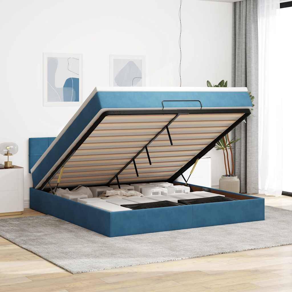 vidaXL Ottoman-Bett mit Matratze Dunkelblau 180x200 cm Samt