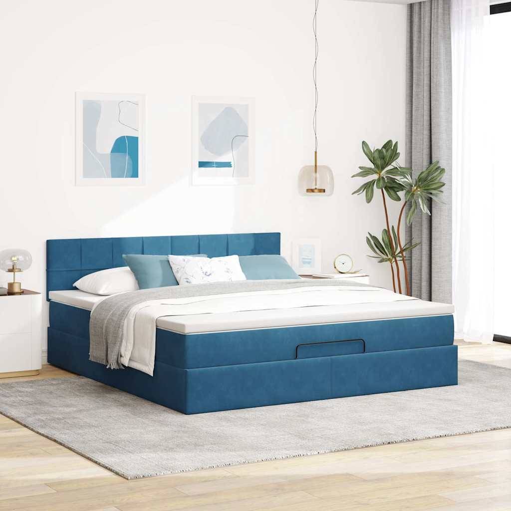 vidaXL Ottoman-Bett mit Matratze Dunkelblau 180x200 cm Samt