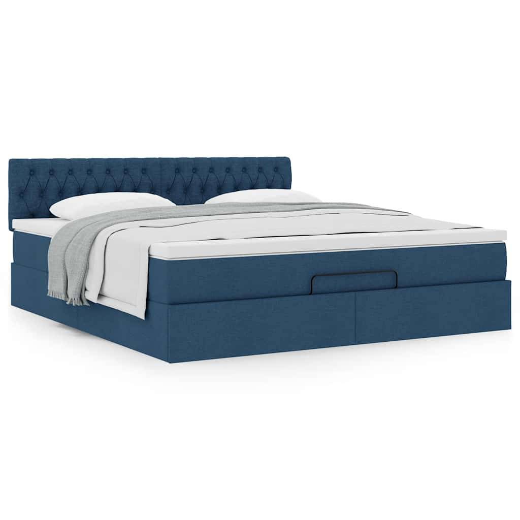 vidaXL Ottoman-Bett mit Matratze Blau 160x200 cm Stoff