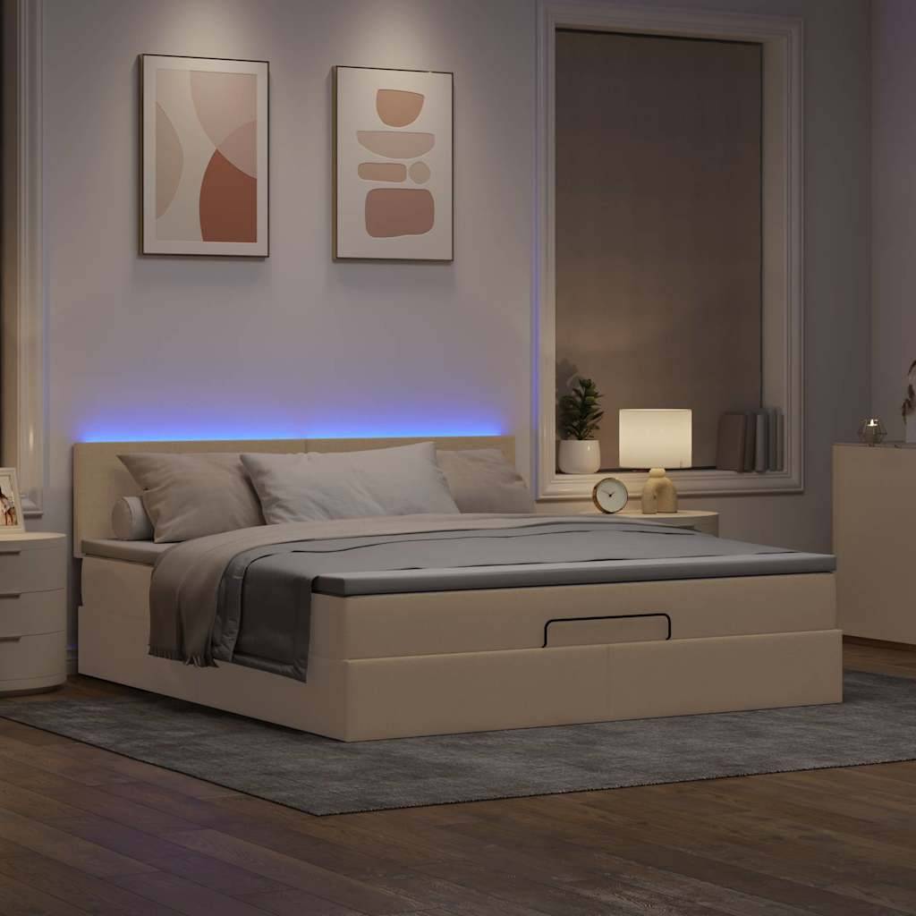 vidaXL Ottoman-Bett mit Matratze & LEDs Creme 160x200 cm Stoff