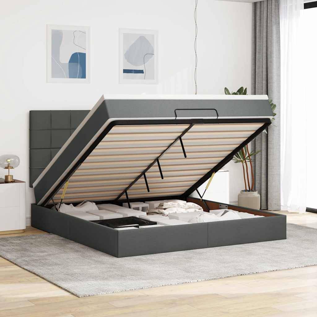 vidaXL Ottoman-Bett mit Matratze Dunkelgrau 180x200 cm Stoff