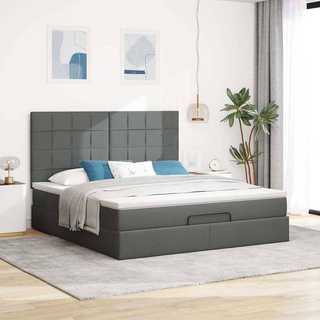 vidaXL Ottoman-Bett mit Matratze Dunkelgrau 180x200 cm Stoff