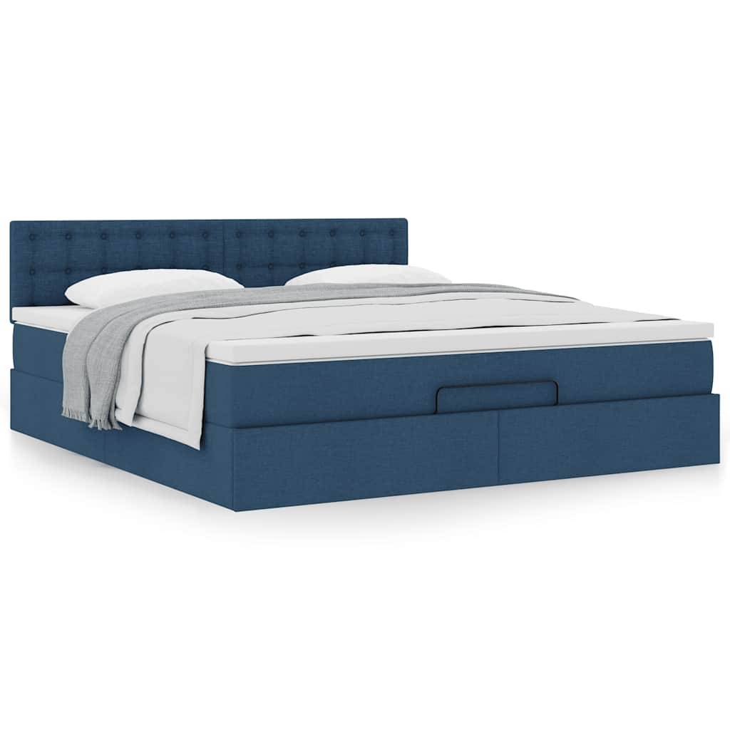 vidaXL Ottoman-Bett mit Matratze Blau 160x200 cm Stoff