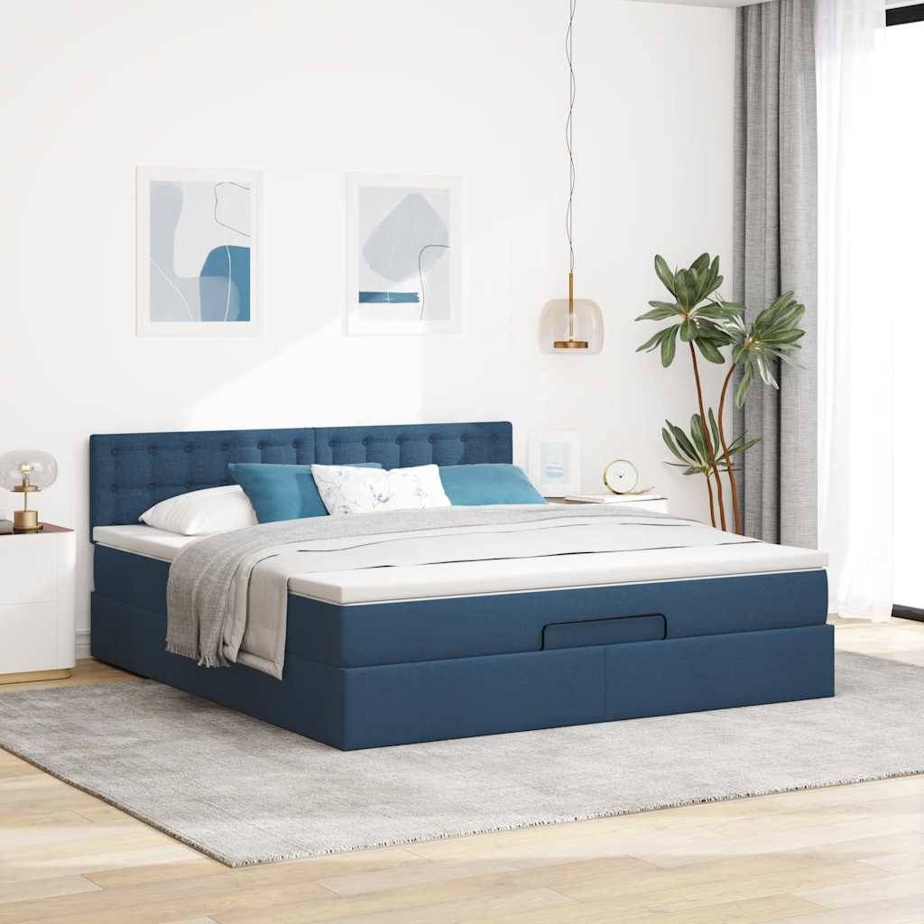 vidaXL Ottoman-Bett mit Matratze Blau 160x200 cm Stoff