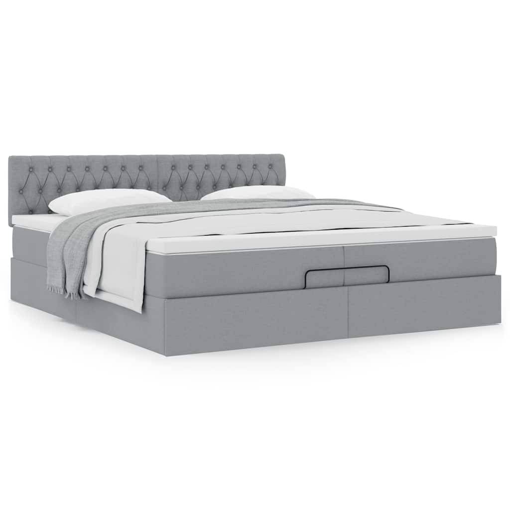 vidaXL Ottoman-Bett mit Matratze Hellgrau 200x200 cm Stoff