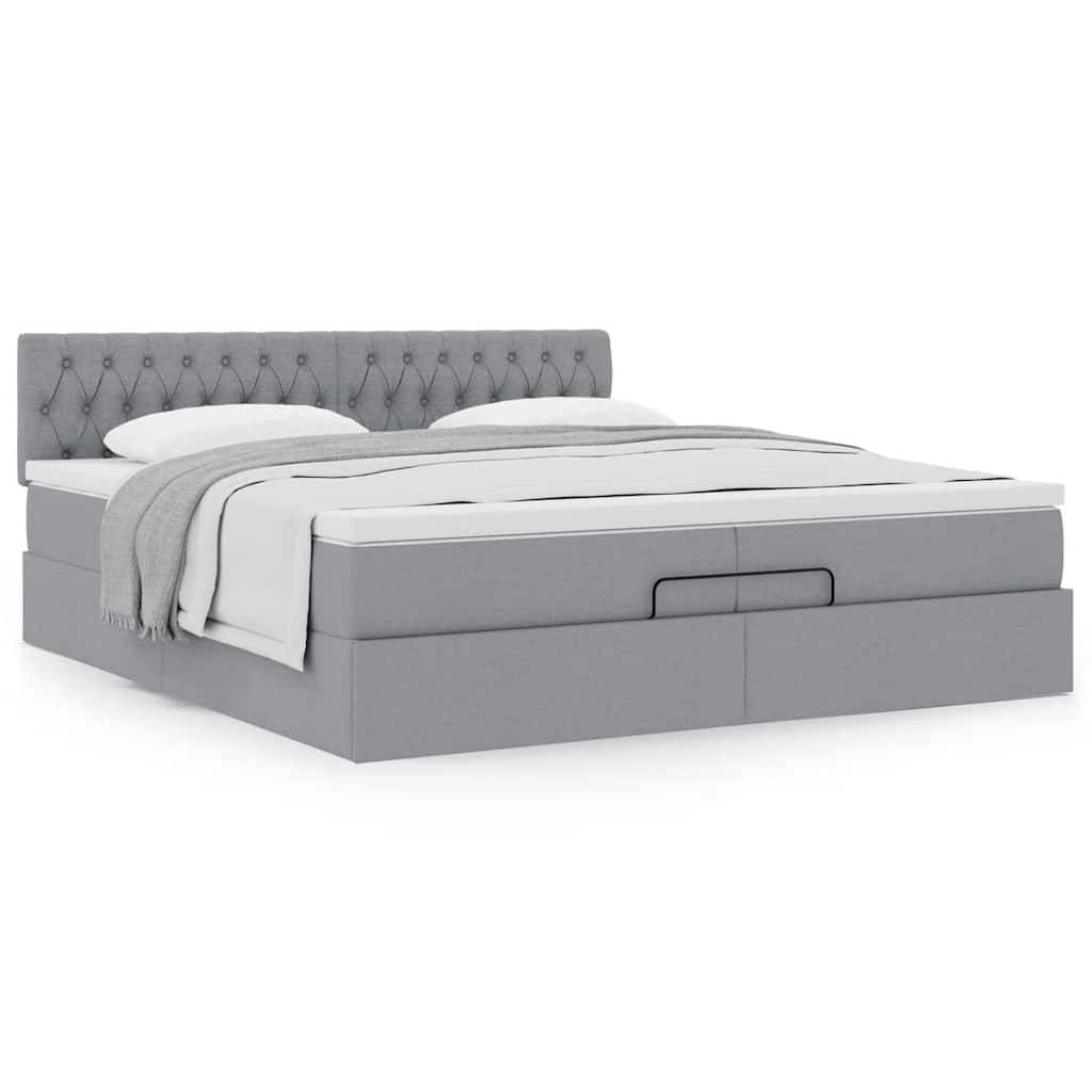 vidaXL Ottoman-Bett mit Matratze Hellgrau 200x200 cm Stoff