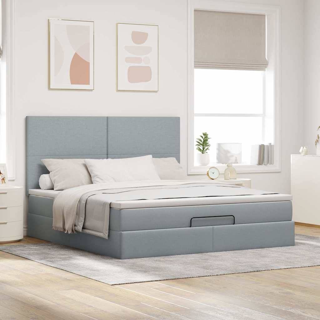 vidaXL Ottoman-Bett mit Matratze & LEDs Hellgrau 180x200 cm Stoff