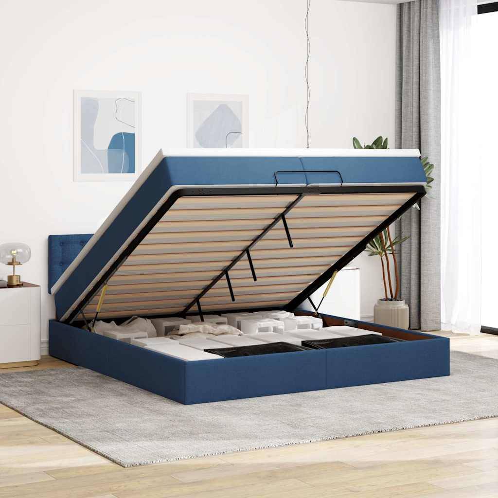vidaXL Ottoman-Bett mit Matratze Blau 200x200 cm Stoff