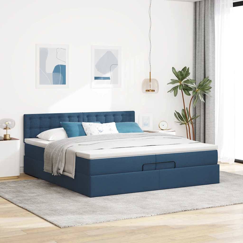 vidaXL Ottoman-Bett mit Matratze Blau 200x200 cm Stoff